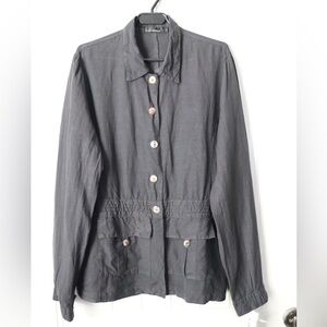 NWT Linen Jacket Cut Loose Women’s Size L Black Smocked Waist Shell Buttons